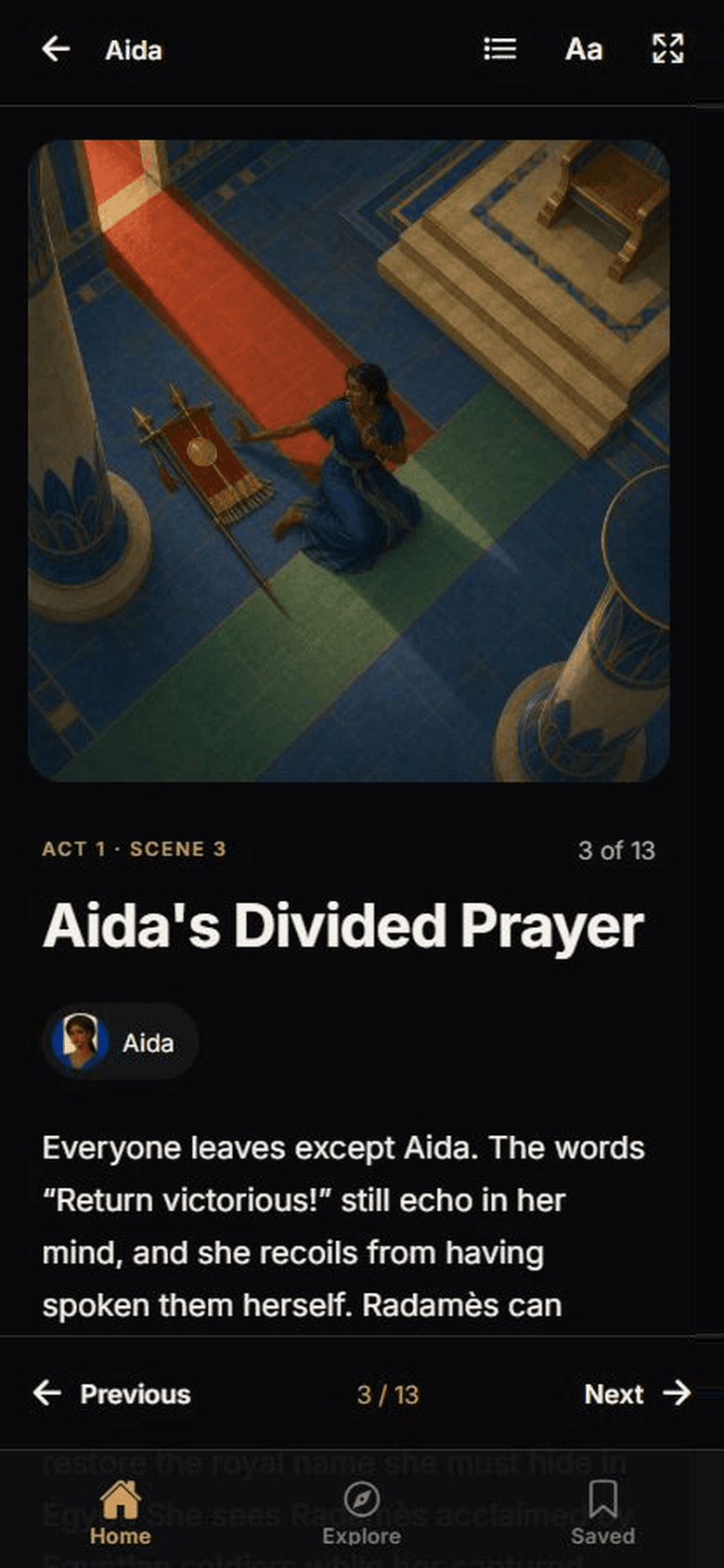 Aida's divided prayer in the illustrated Opera Storybooks reader